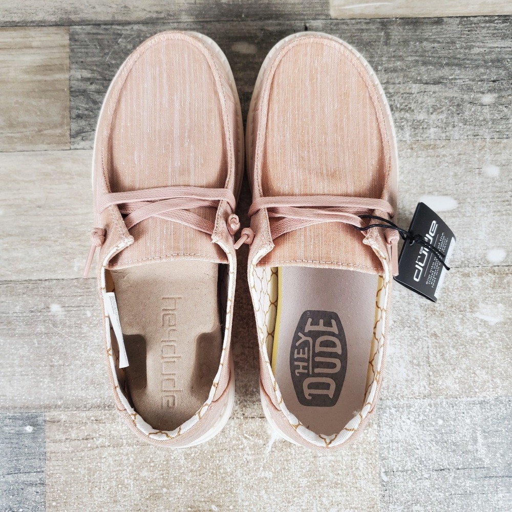 Hey Dude Wendy Sparkling Womens Loafers Sz 7 Rose Gold Comfort Lace Up Low Top - Picture 4 of 12